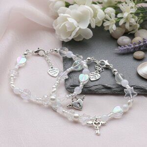 Silver Lock and Key Bracelet Set